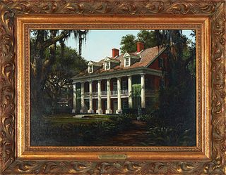 James Kendrick III (1946-2013, American/Louisiana), "Shadows on the Teche," 1979, oil on panel, signed and dated lower right, signed and dated en vers