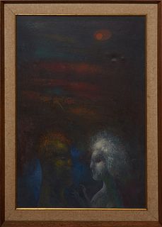 Noel Rockmore (1928-1995, New Orleans), "Moon Fantasy," 1965, acrylic on canvas, signed and dated upper left, presented in a wood frame, H.- 35 1/2 in