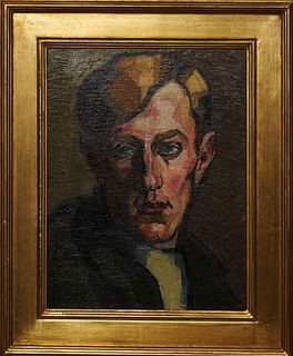 German Expressionist School, "Portrait of a Man," 1927, oil on canvas, signed "Scholtz" and dated indistinctly lower left, possibly George Scholz with