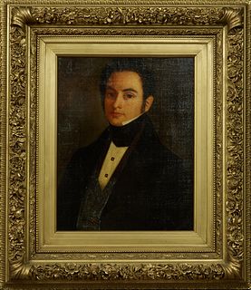 S.R. Mayer, "Portrait of a Gentleman," 19th c., oil on canvas, signed "S. R. Mayer" middle left, presented in a gilt and gesso frame, H.- 23 in., W.- 