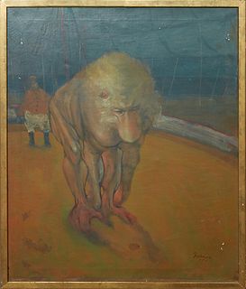 Noel Rockmore (1928-1995, New Orleans), "Baboon," 1954, acrylic on canvas, signed and dated lower right, with E. L. Borenstein Collection paperwork at