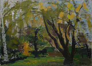 Hildegard Rath (1909-1994, New York/Germany), "My Garden in Spring," 20th/21st c., signed lower right, titled and signed on stretcher en verso, H.- 26