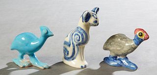 Group of Three Shearwater Pottery Animals, 20th/21st c., consisting of a seated cat and two birds, Cat.- 3 5/8 in., W.- 1 1/4 in., D.- 2 3/8 in. (3 Pc