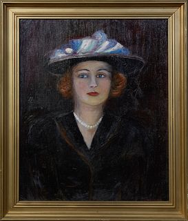 Dorothy Willard King (1907-1990, English), "Self Portrait," c. 1951/1954, oil on board, signed indistinctly lower right, signed, titled and dated en v