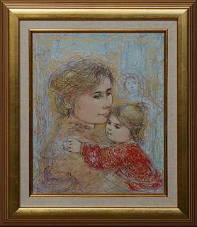 Edna Hibel (1917-2015, Massachusetts/Florida), "Study of a Mother and Child," 20th c., print on ceramic, editioned 196/400 in silver sharpie lower lef