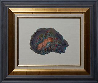 Edna Hibel (1917-2015, Massachusetts/Florida), "With Love Edna Hibel," 20th c., oil on geode, titled in sharpie upper left and en verso, signed lower 
