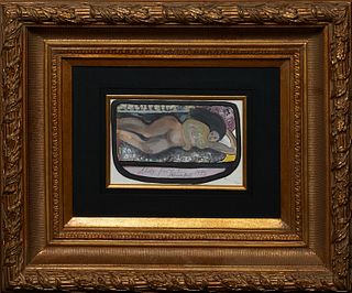 Emerson Bell (1932-2006, Louisiana), "Study for Reclining," 1979, mixed media on paper, signed, titled and dated on bottom, presented in a gilt frame,