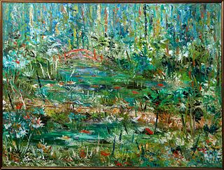 Panos Petros (Louisiana), "Le Jardin de Monet par Panos," 1979, oil on canvas, painting #15 of Series #3, titled on bottom, signed, dated and titled e