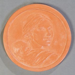 Glenna Goodacre (1939-2020), "Sacagawea," c. 1999, terracotta relief plaque, 245/2000, impressed signature and date on bottom edge below the portrait,