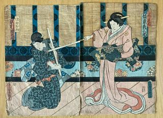 UTAGAWA KUNISADA TOYOKUNI III Original Diptych Color Woodblock 1862