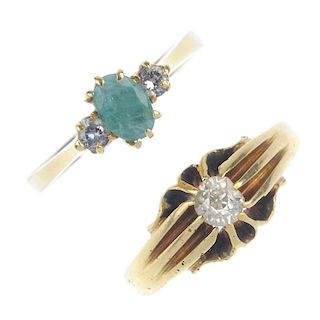Two diamond and gem-set rings. To include an early 20th century 18ct gold old-cut diamond single-sto