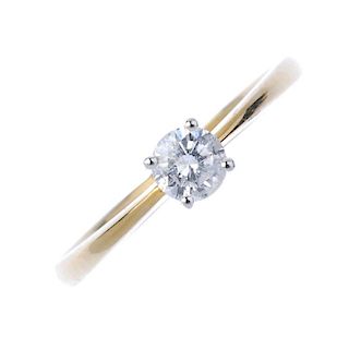 A 9ct gold diamond single-stone ring. The brilliant-cut diamond, to the tapered band. Diamond weight