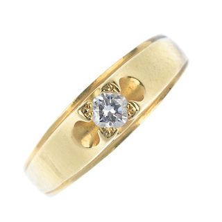 A diamond single-stone ring. The brilliant-cut diamond, to the plain band. Estimated diamond weight