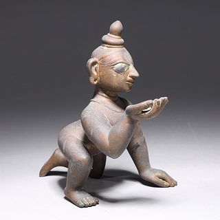 Antique Indian Bronze Crawling Krishna Statue
