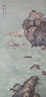 Chinese Seascape Painting mounted as Scroll