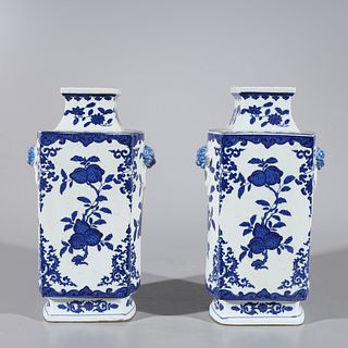 Pair Blue and White Porcelain Vases