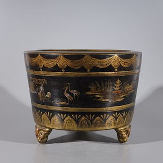 Chinese Gilt Lacquered Porcelain Tripod Basin