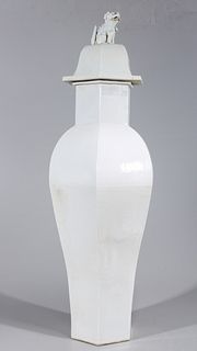 Tall Chinese White Glazed Covered Porcelain Vase
