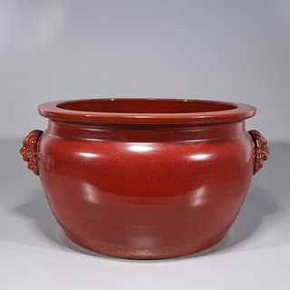 Chinese Red Glazed Porcelain Basin