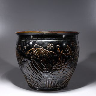 Chinese Black Glazed Porcelain Jardiniere