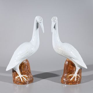 Pair of Chinese White Glazed Porcelain Cranes