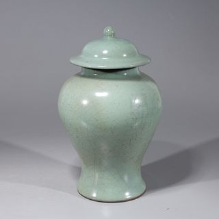 Chinese Celadon Glazed Covered Vase