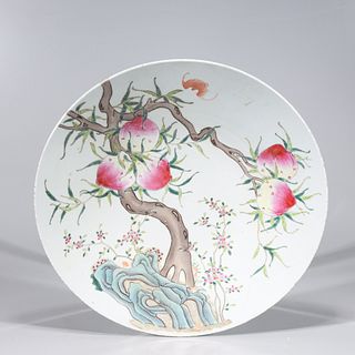 Chinese Famille Rose Enameled Porcelain Peach Tree Charger