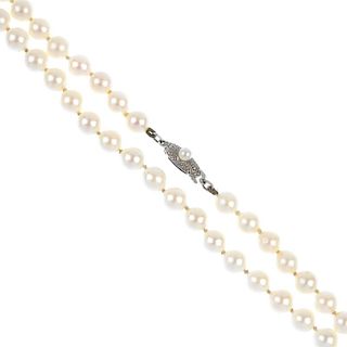 MIKIMOTO - a cultured pearl single-strand necklace. Comprising a row of fifty-seven cultured pearls,