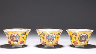 Group of Three Chinese Gilt & Enameled Cups