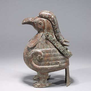 Chinese Archaistic Bird Form Bronze Vessel