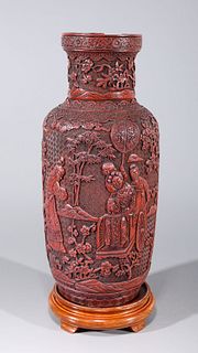 Chinese Cinnabar Rouleau Vase