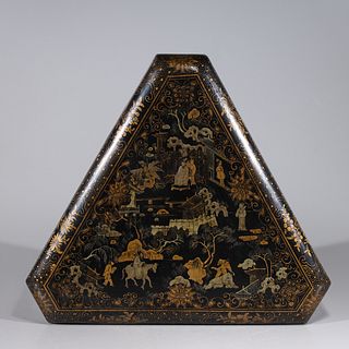 Chinese Triangular Gilt Lacquer Box