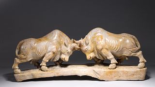 Chinese Carved Stone Fighting Bulls