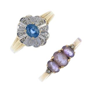 A selection of four diamond and gem-set rings. To include a 9ct gold tanzanite and diamond dress rin