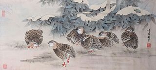 Chinese Ink & Color on Paper Painting Mounted as Scroll
