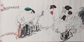 Chinese Painting of Female Musicians mounted as Scroll