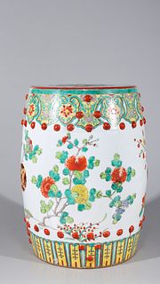 Chinese Famille Verte Enameled Porcelain Garden Seat