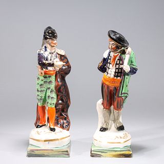 Pair of Antique Gilt Porcelain Spaniard Figures