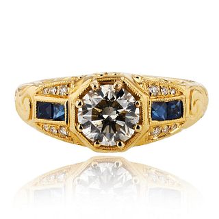 Diamond & Blue Sapphire 18K Yellow Gold Ring