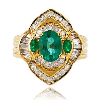 Emerald & Diamond 18K Yellow Gold Ring