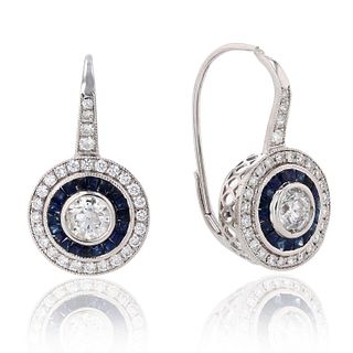 Blue Sapphire & Diamond Platinum Earrings