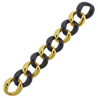 1980s Heavy 18k Gold Enamel Link Bracelet