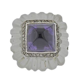 Platinum Crystal Amethyst Diamond Cocktail Ring