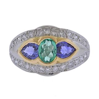 Platinum Gold Emerald Sapphire Diamond Ring