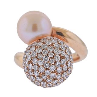 18k Gold Diamond Pearl Bypass Cocktail Ring