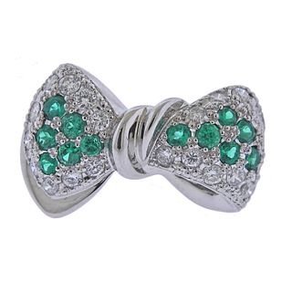 Platinum Diamond Emerald Bow Ring