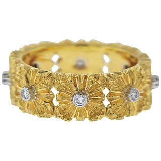 Buccellati Diamond Gold Flower Band Ring