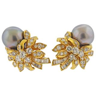 Kurt Wayne Gold Diamond South Sea Tahitian Pearl Earrings