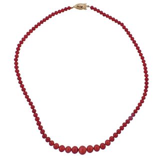 18k Gold Graduated Coral Bead Necklace