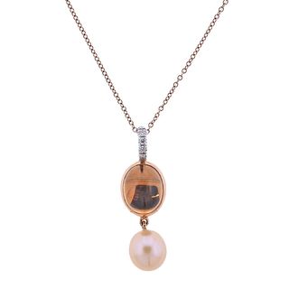 Mimi Milano Gold Citrine Diamond Pearl Pendant Necklace